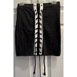 Settledown Black Lace Up Bodycon Mini Skirt Size Small